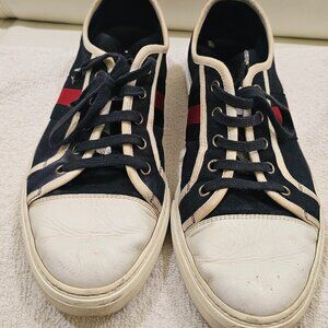 Authentic Gucci California Sneakers – Navy Blue/Red Stripe – Men’s 8